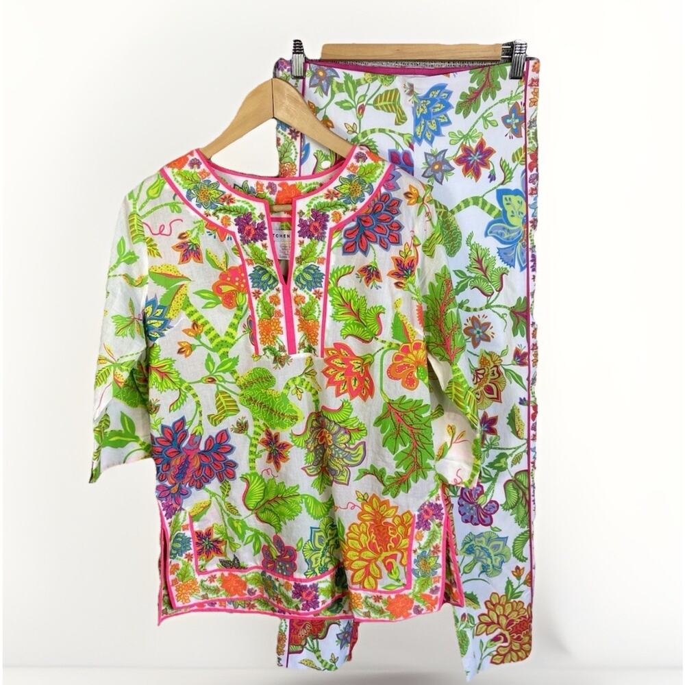 Gretchen Scott Glorious Split Neck Tunic Top & Pants Women’s Floral Small - Picture 2 of 16